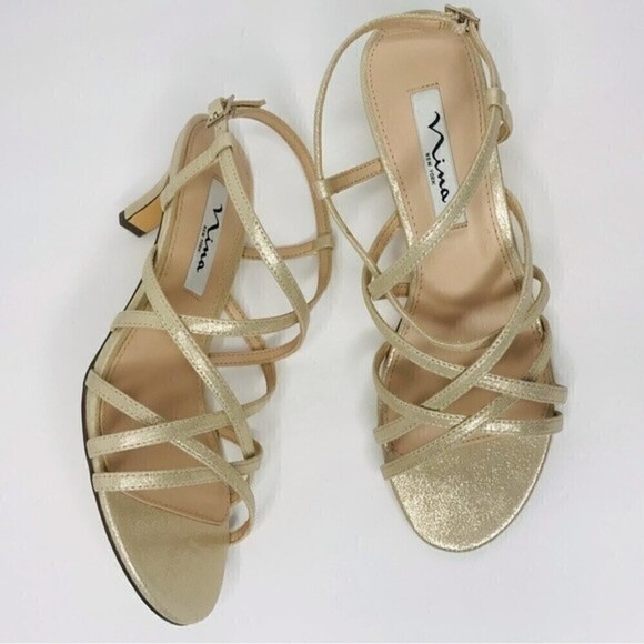 New! Nina Neptune Evening Reflective Suedette Platino Kitten Heel Formal Sandals - Picture 2 of 11